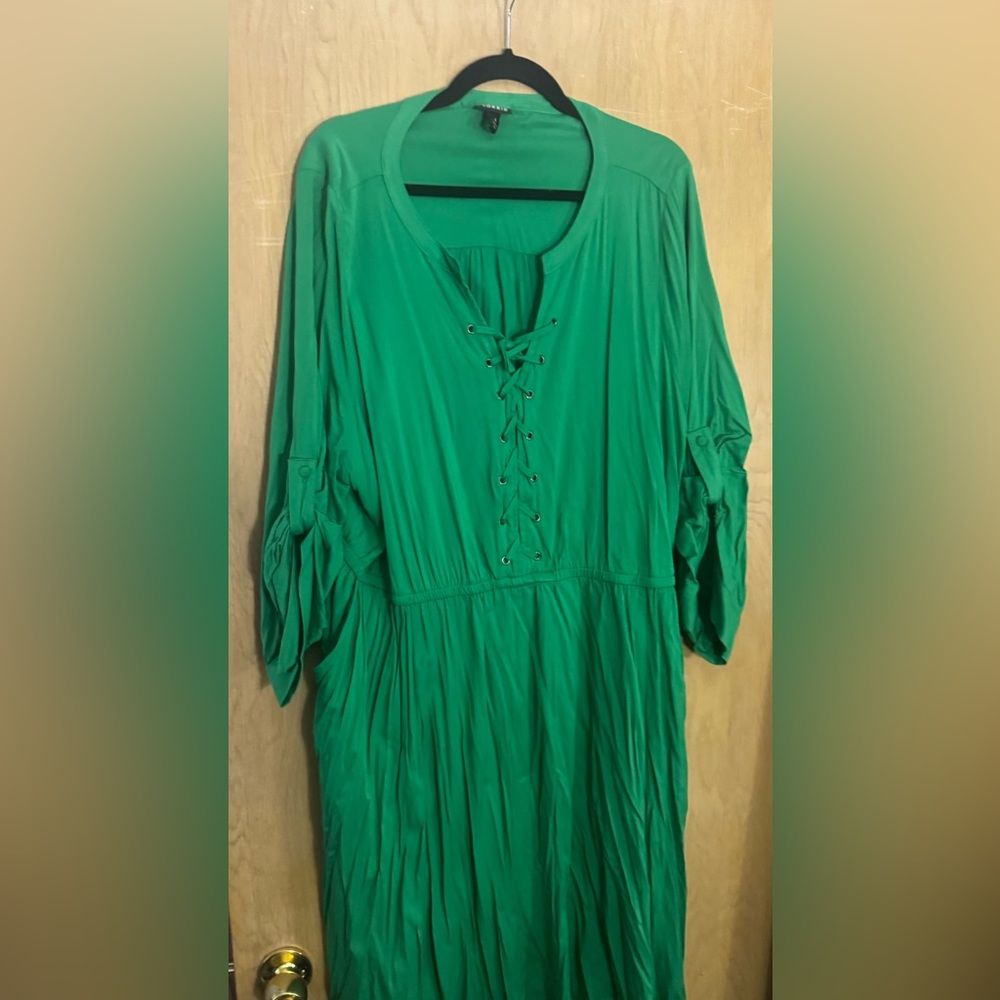 Torrid Green Tunic with Tie Front and Mandarin Collar